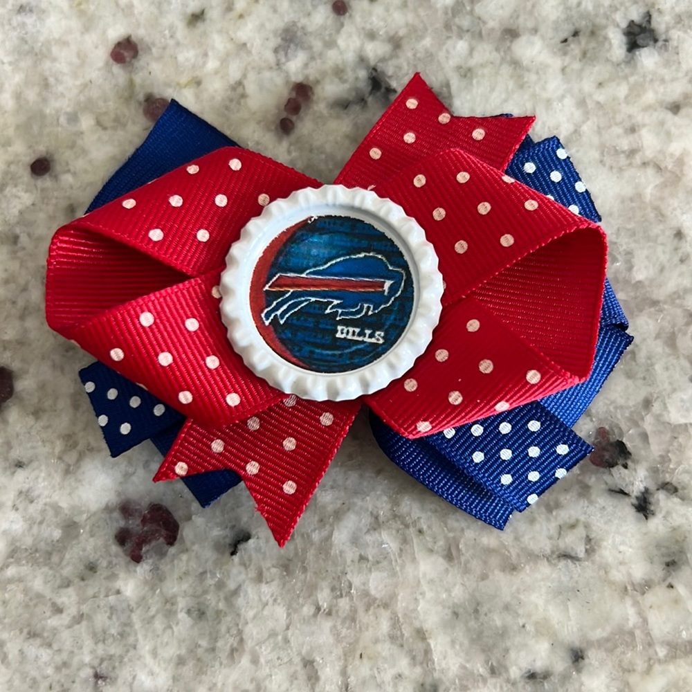 Buffalo bills girls bottle cap hair bow football hair clip